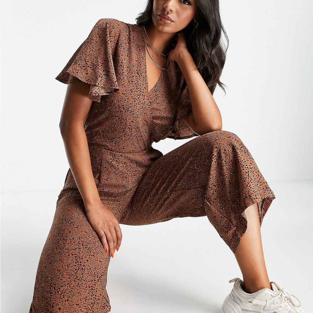 AX Paris wrap fromt jumpsuit in tan